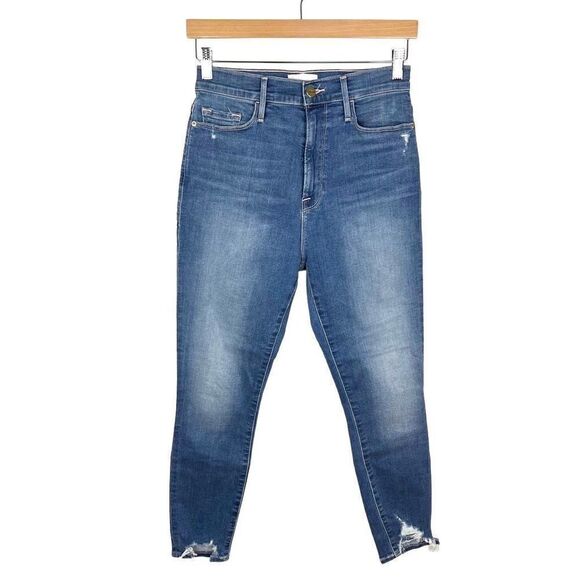FRAME Ali High Rise Waist Cigarette Jeans Distressed Hem Medium Wash size 28 - Picture 3 of 12